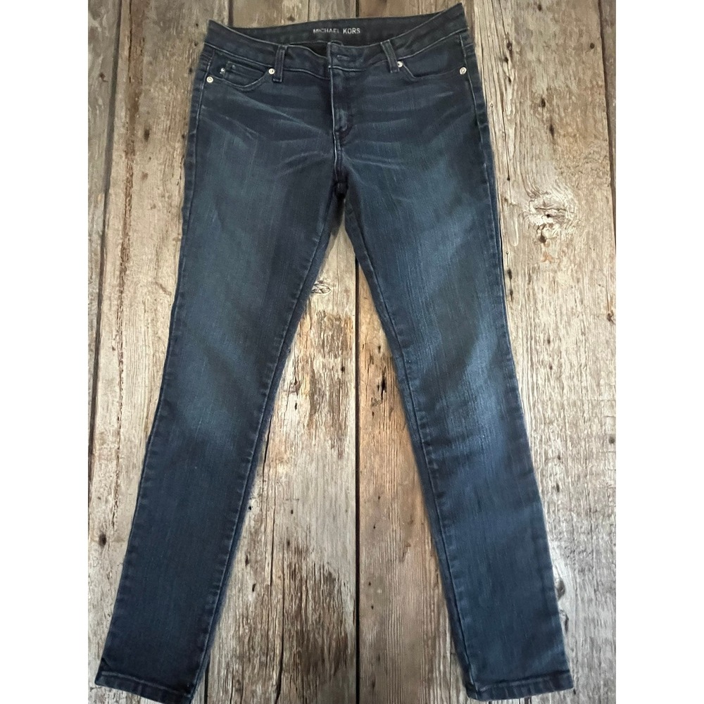 Michael‎ Kors Womens Skinny Jeans Dark Wash Denim Size 8 Mid Rise Whiskered